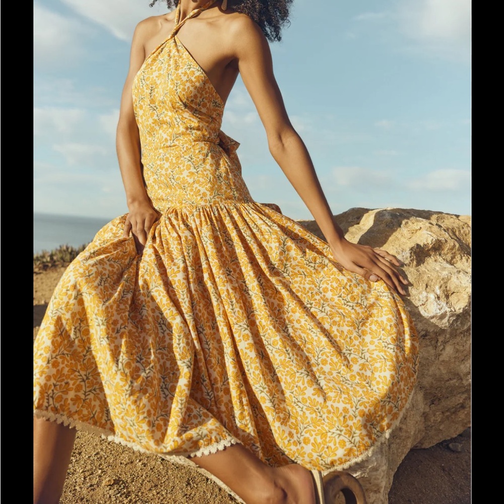 Eddy Krystal Floral Yellow Halter Dress - Picture 1 of 8